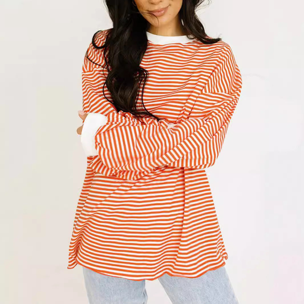 Dame Casual stribet oversized sweatshirt med svingende kant og stribede ærmer Stilla
