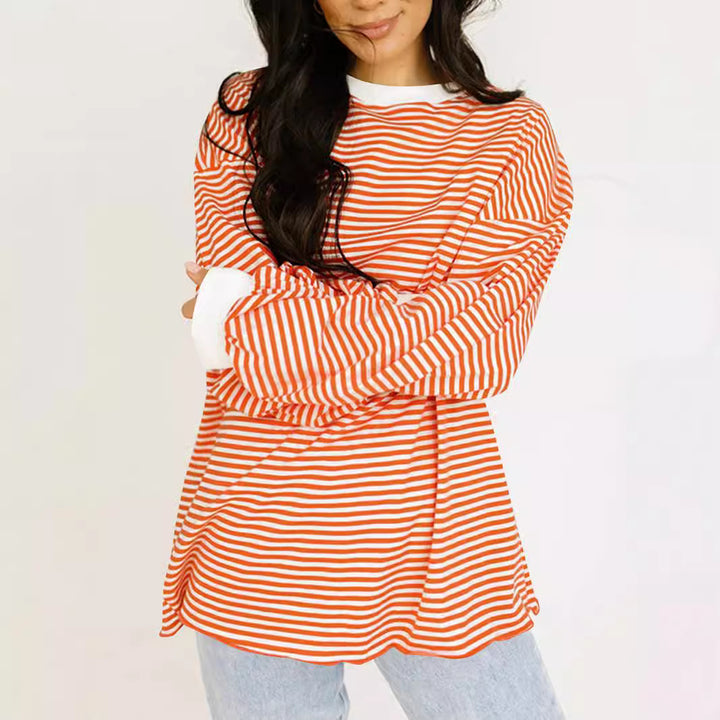 Dame Casual stribet oversized sweatshirt med svingende kant og stribede ærmer Stilla