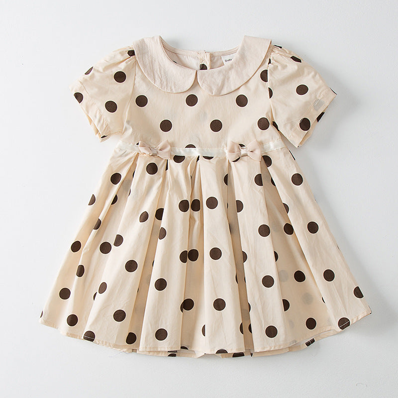 Pige Polka Dot A-formet kjole med Peter Pan krave Stilla