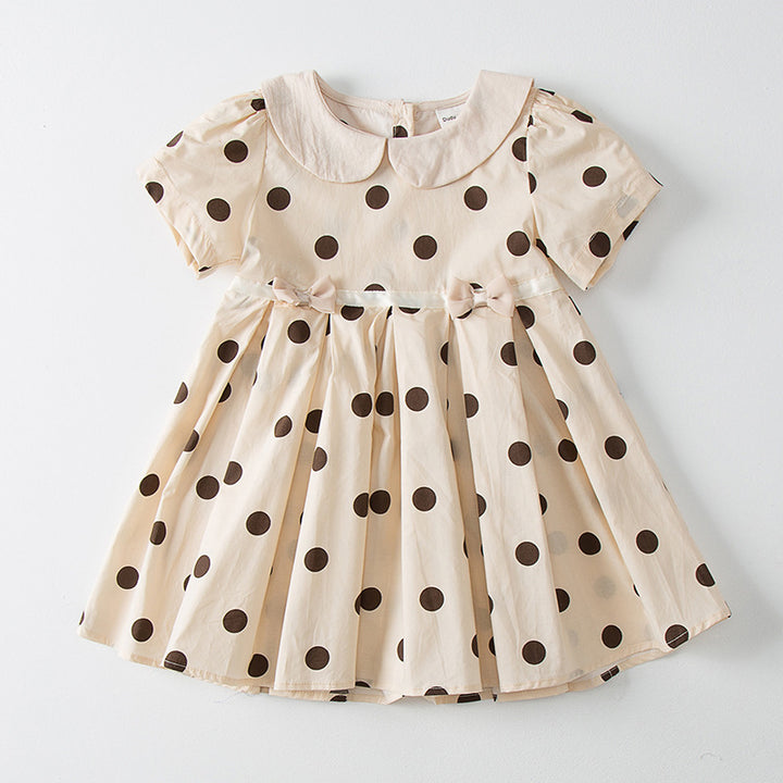 Pige Polka Dot A-formet kjole med Peter Pan krave Stilla