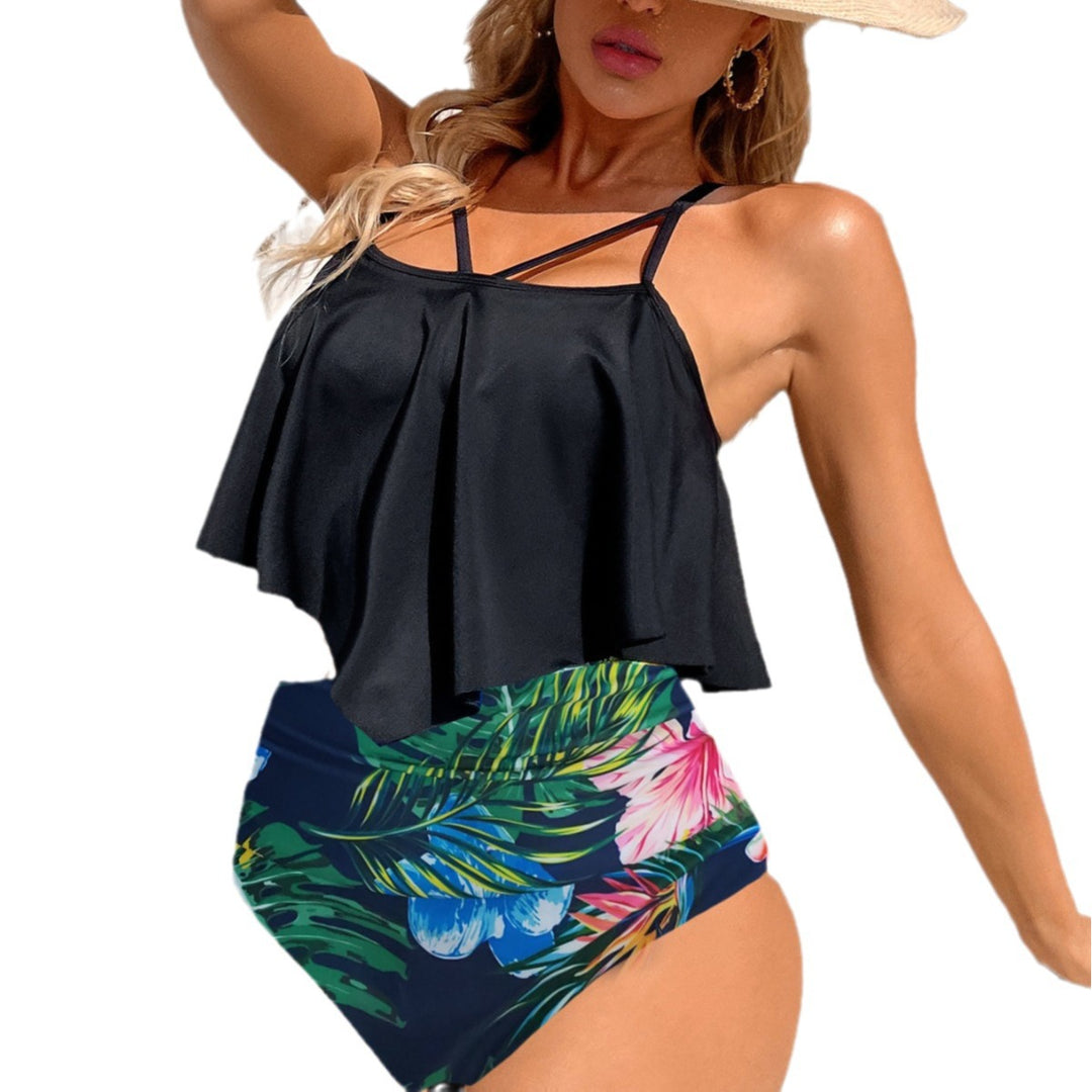 Dame Højtaljet Bikinisæt med asymmetrisk top Skovae
