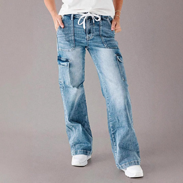 Dame Cargo-Jeans med bred ben og justerbar talje Stilla