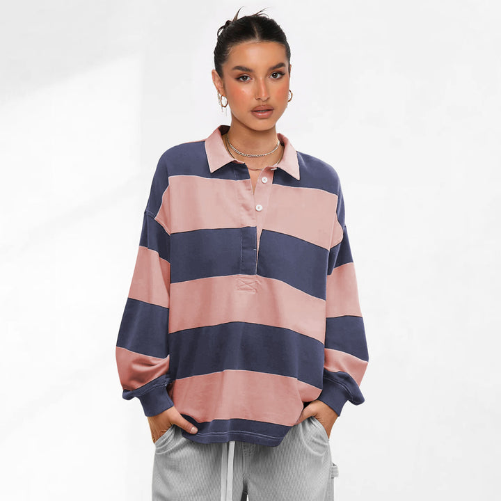 Dame afslappet polo-shirt med overdimensionerede og kontrasterende striber Stilla