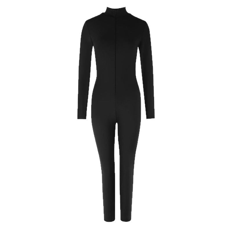 Dame Langærmet Jumpsuit med høj krave og sømløst design Skovae