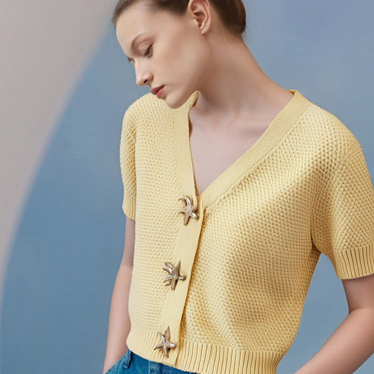 Dame Crop-top med dekorative stjerneknapper Stilla