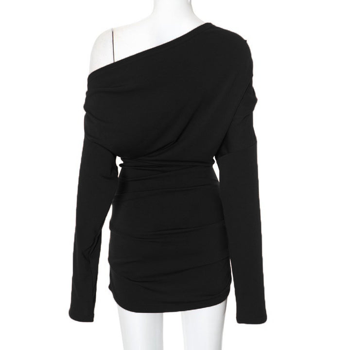 Dame longsleeve top med asymmetrisk U-cut og raffineret draperingseffekt Skovae