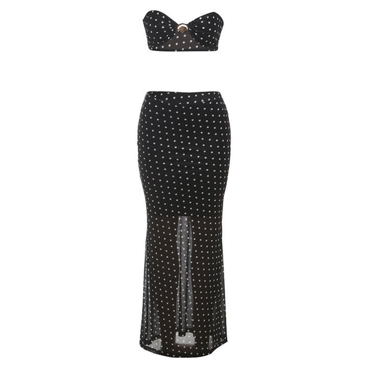 Dame pencil dress med rynket bustier-overdel og høj slids Skovae