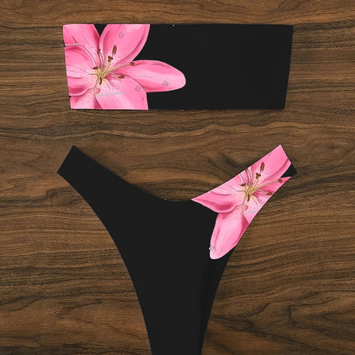 Dame bandeau-bikini med blomsteraccent og høje benudskæringer Stilla