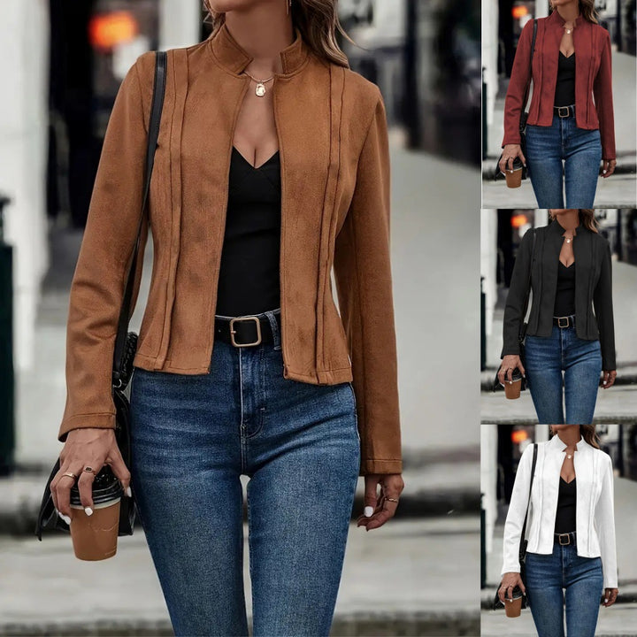 Dame struktureret suede jakke med moderne ståkrave Stilla