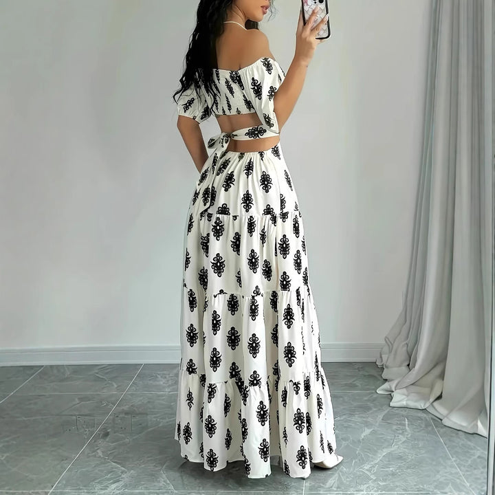 Dame Off-Shoulder Maxikjole med florale mønstre og voluminøs kant Stilla