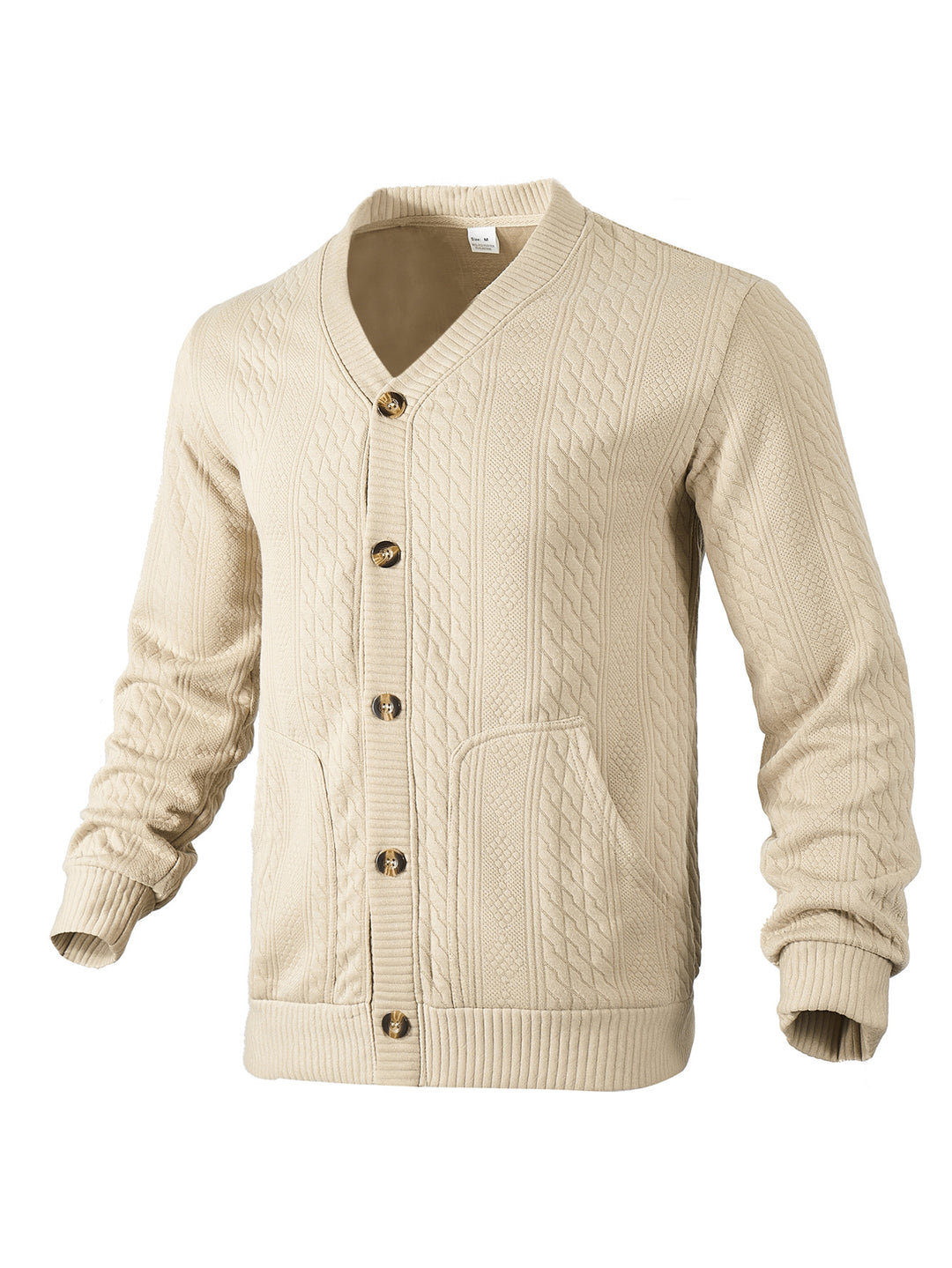 Herrer nan elegant fletsstrikket cardigan med V-hals knapliste og påsyede lommer Skovae