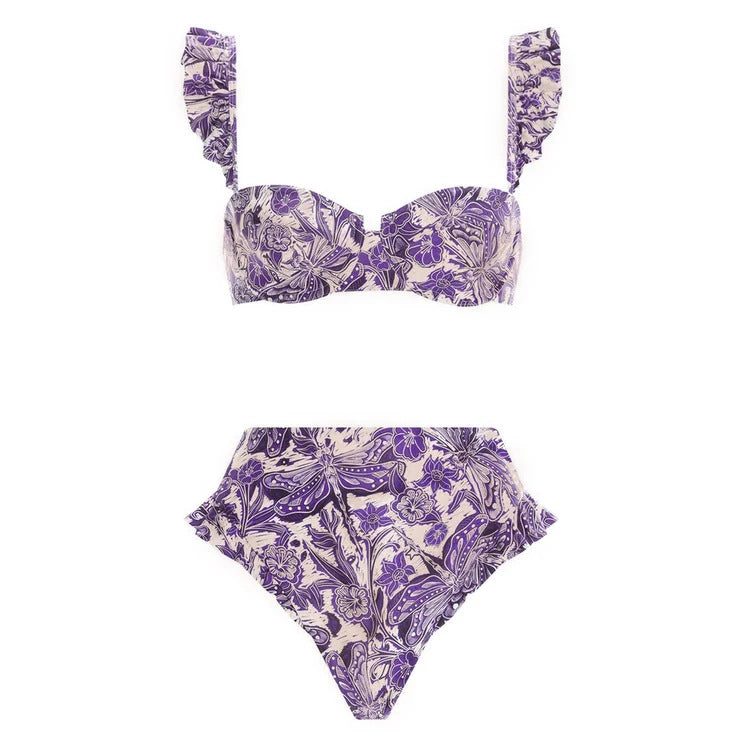 Dame bikini sæt med elegant indpakningsskørt og legesyg volangdesign Skovae