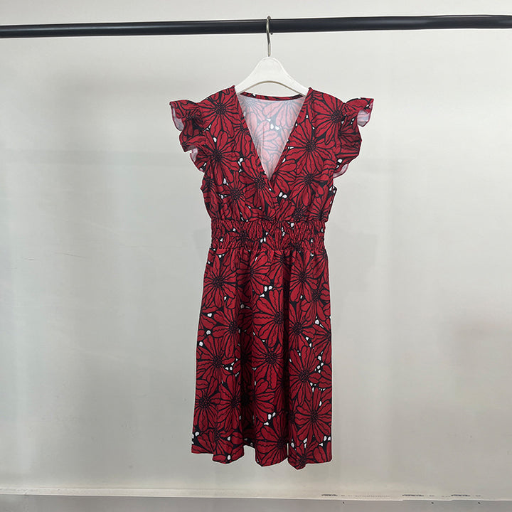 Damer Elegant Floral Kjole med Svingende Kant og Volanger Stilla