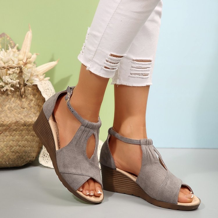 Dame Wedge-sandaler med elastisk rem og åndbart overfladestruktur Stilla