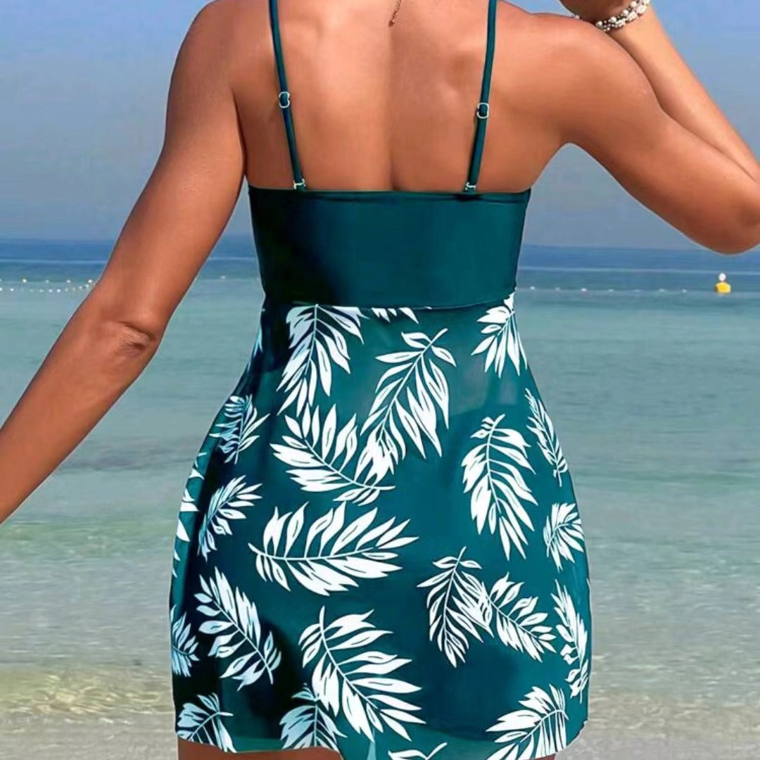 Dame Tankini-sæt med blomstret top og sporty shorts Skovae