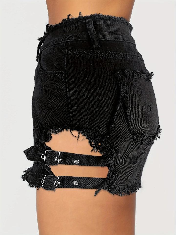 Dame mode Destroyed Shorts med sidelæns stropper og frynset kant Stilla