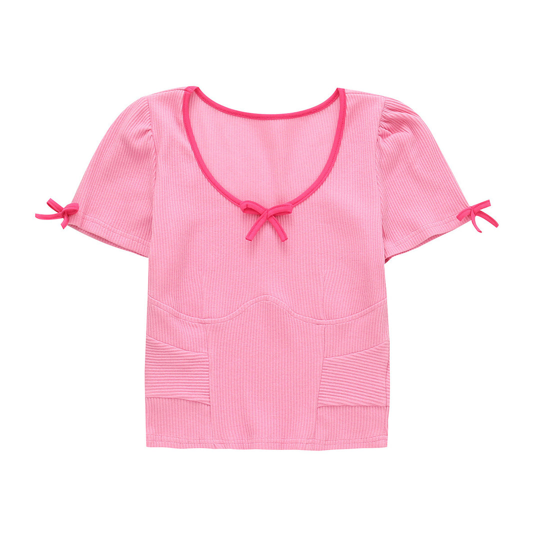 Dame Crop-top med legende flæse design og søde sløjfer Stilla