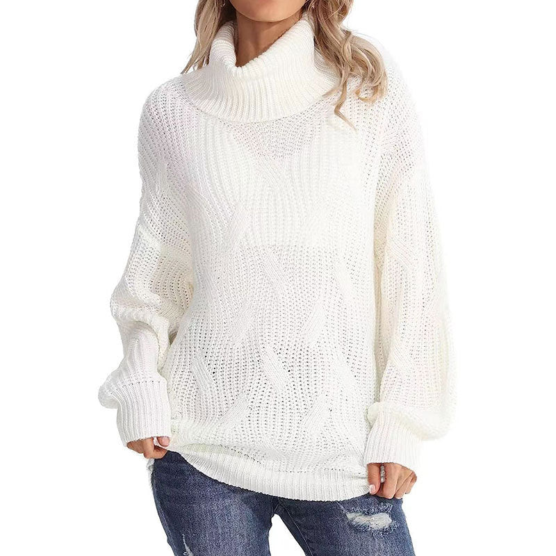 Kvinders strikkede sweater med høj krave og struktureret stingudseende Stilla