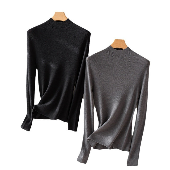 Dame Elegant strikpullover med høj hals og side-slids Stilla