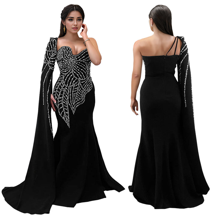 Damer Elegant Aftenkjole med asymmetrisk design og glitrende rhinestone-applikationer Stilla