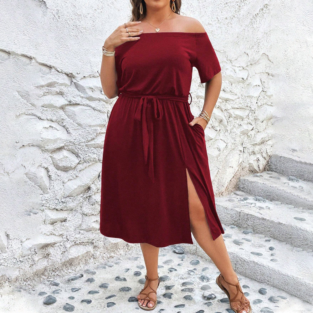 Dame casual wrap kjole med off-shoulder design og sidelæg Stilla