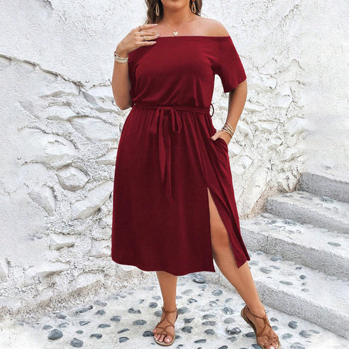 Dame casual wrap kjole med off-shoulder design og sidelæg Stilla