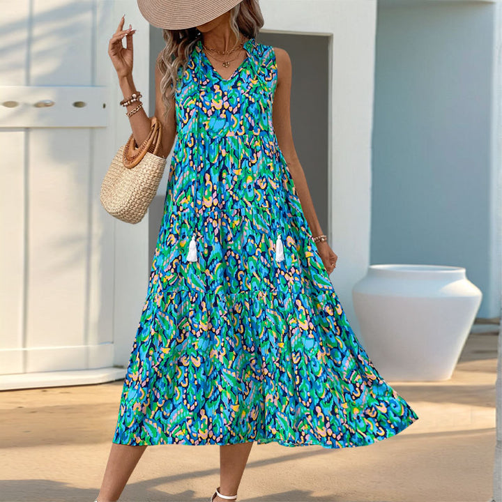 Femme Bohemian Lag Maxi Kjole med dekorative Kvaster Stilla