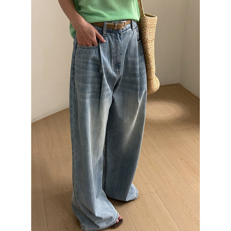 Dame brede denim-bukser med høje plisseringer og elegant snit Stilla