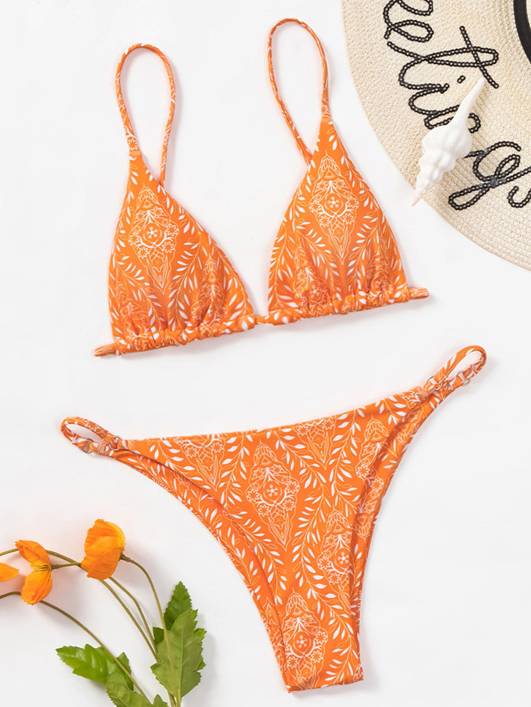 Dame triangel-bikini med legende blomsterdesign og justerbare stropper Stilla
