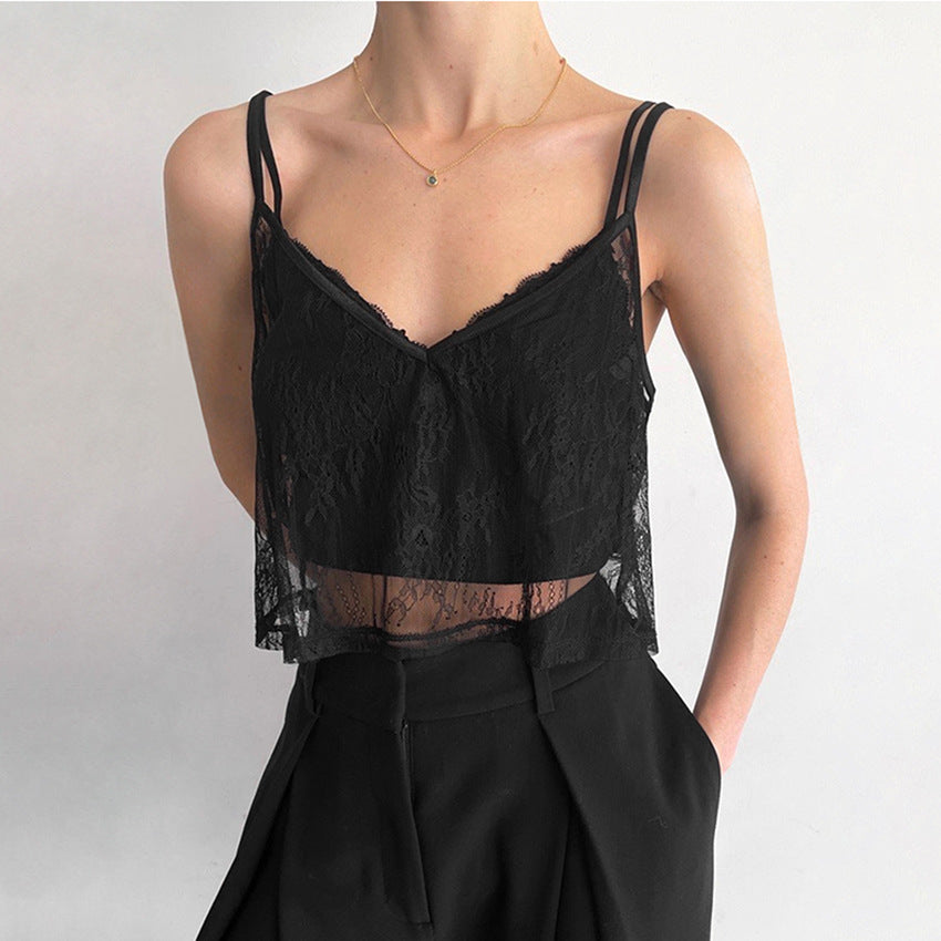 Dame spids-crop-top med justerbare stropper og elegant V-udskæring Stilla