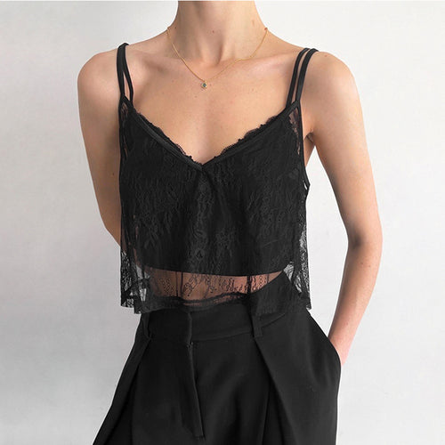 Dame spids-crop-top med justerbare stropper og elegant V-udskæring Stilla