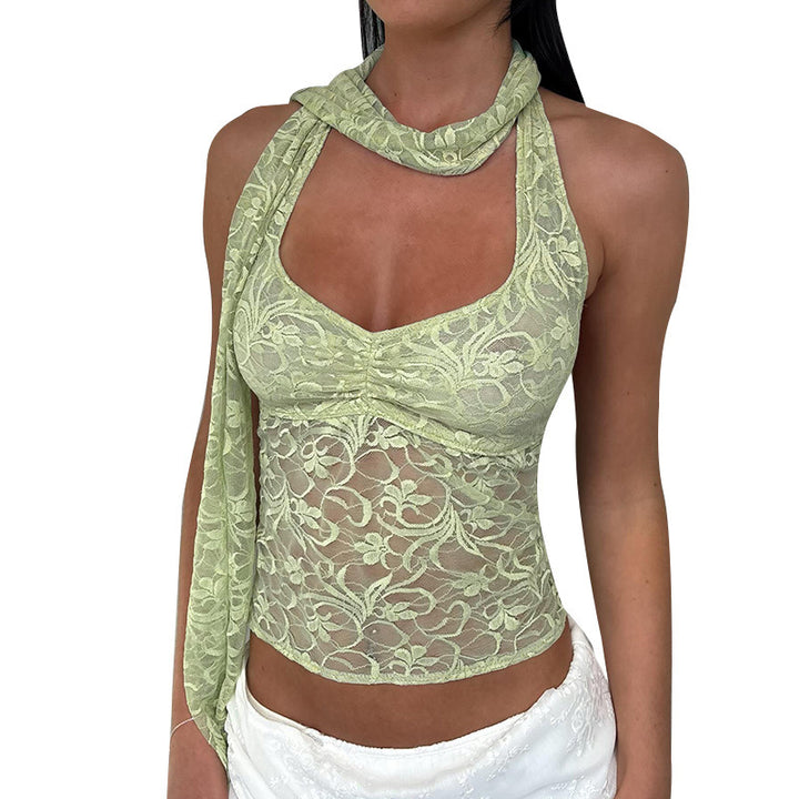 Dame Floral Spids Haltertop Stilla
