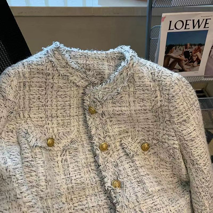 Kvinders elegante tweedjakke med guldknapper Stilla