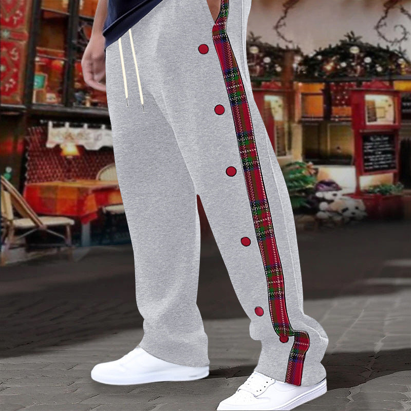 Herren nan lette joggingsbukser med ternet sidepiping, trykknapfront og ankel split Skovae
