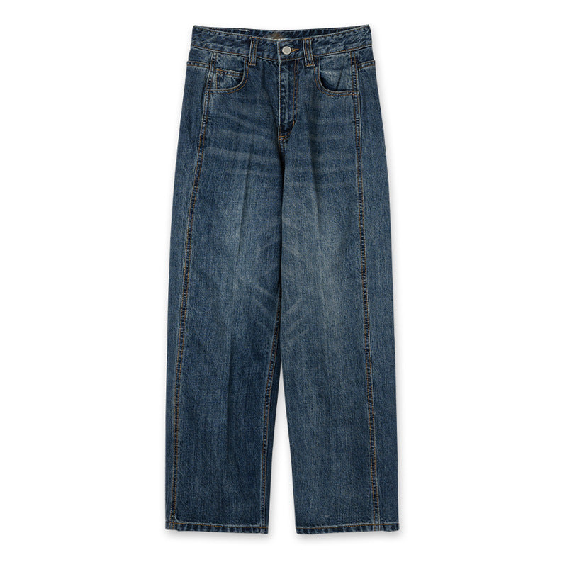 Dame brede jeans i afslappet snit med høj talje og integreret bælte Stilla