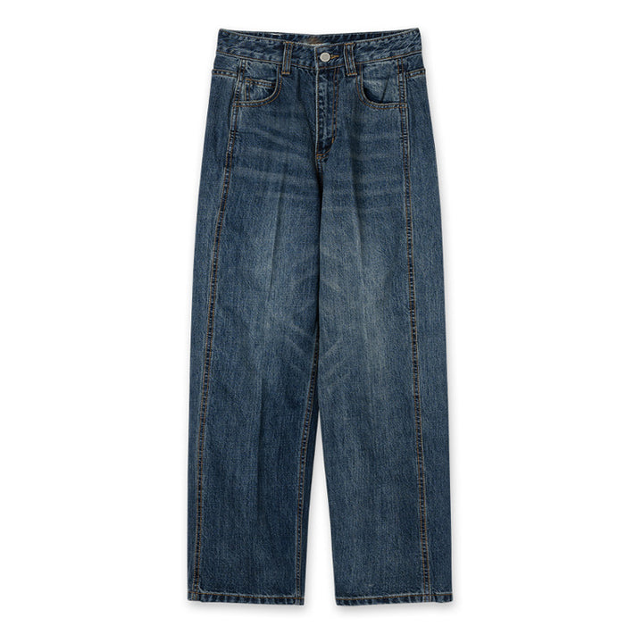 Dame brede jeans i afslappet snit med høj talje og integreret bælte Stilla