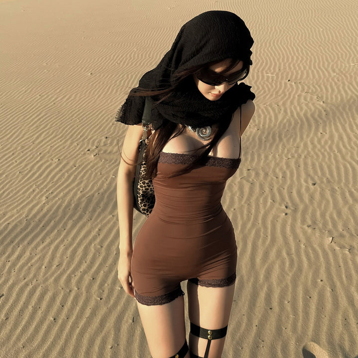 Damen ärmelloses Unterkleid mit Spitzenbordüre Skovae