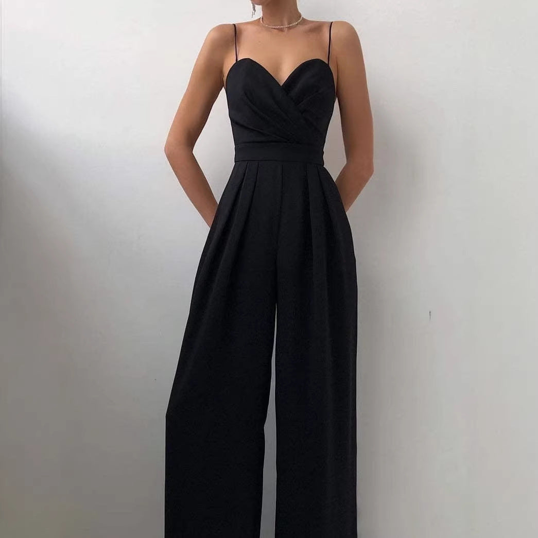 Dame elegant jumpsuit med dyb V-udskæring og vide ben Skovae