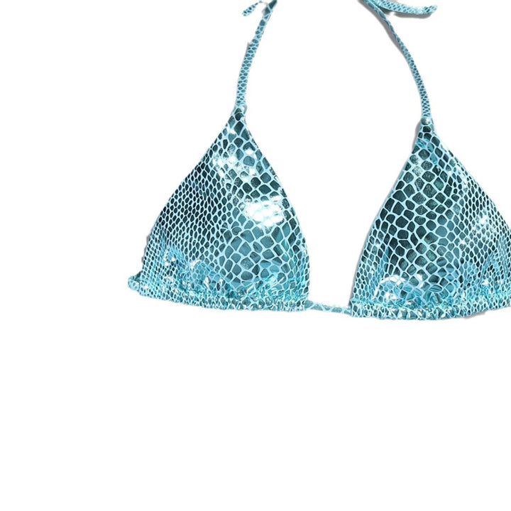 Dame Bikini-sæt med skinnende slangeskinds mønster og en stilfuld miniskørt Stilla