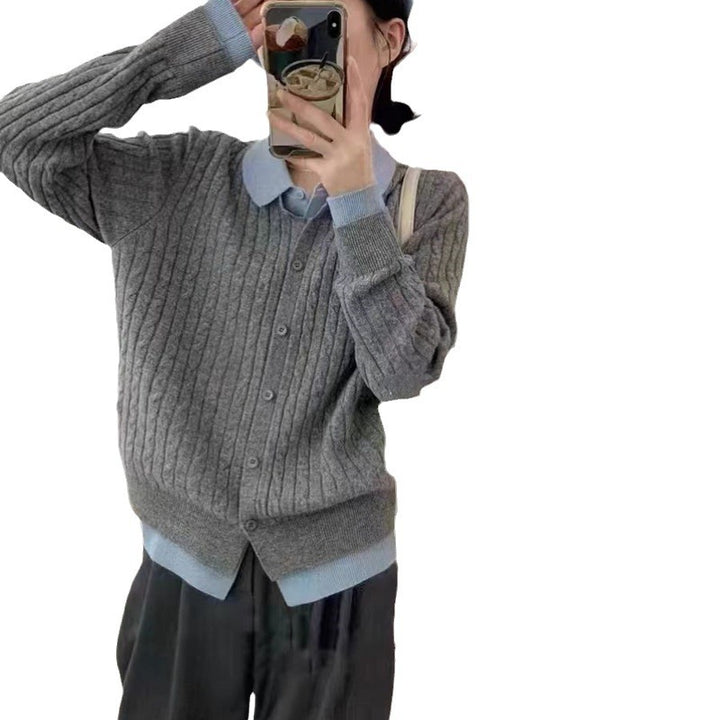 Femme Ribstrik-Cardigan Pullover med knaplukning Stilla
