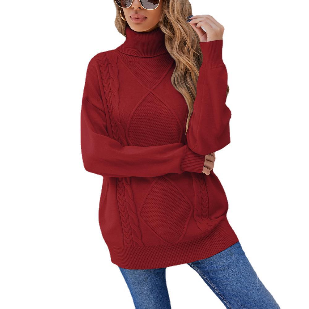 Kvindernes chunky strik sweater med høj krave og kabelmønster Stilla