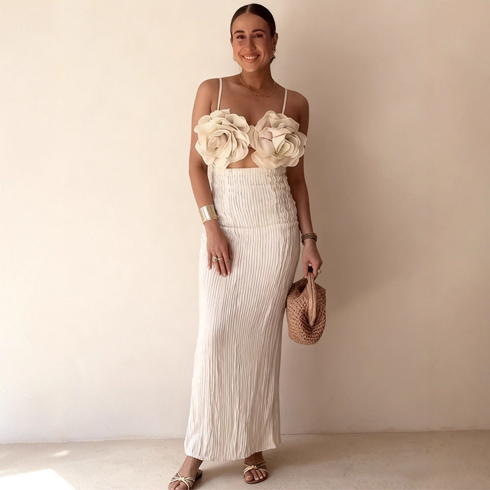 Damer crop top med blomster 3D blomst applikationer og elegant snit Skovae