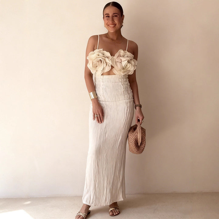 Damer crop top med blomster 3D blomst applikationer og elegant snit Skovae