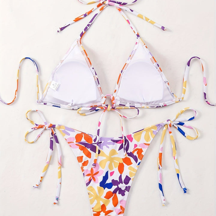 Dame Triangel-Bikini med justerbare snore og glad blomsterdesign Skovae