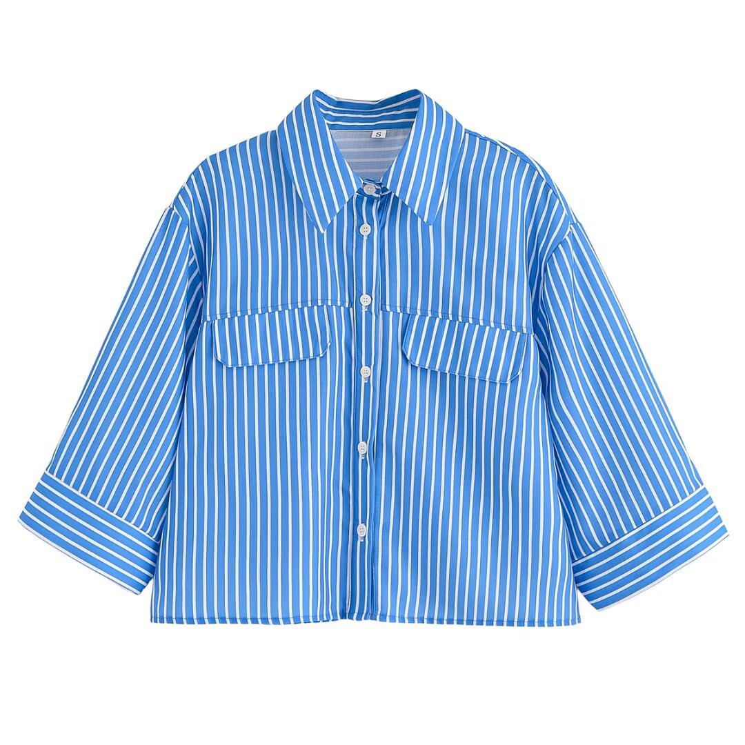 Dame stribet bluse med oversized pasform og praktiske lommer Stilla
