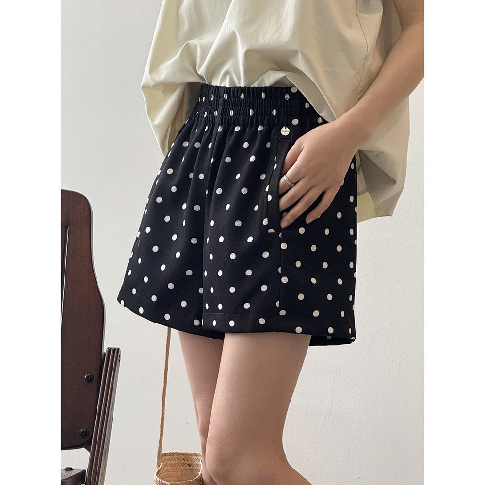 Dame Polka-Dot Shorts med elastisk linning og sidelommer Stilla