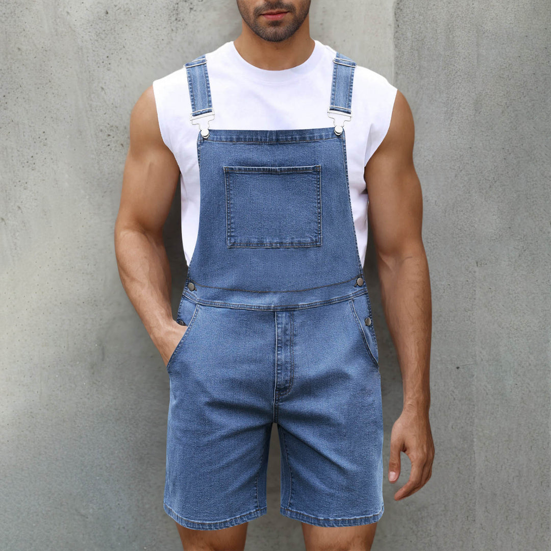 Herrer Denim-Latzshorts med moderne lommer og justerbare stropper Skovae