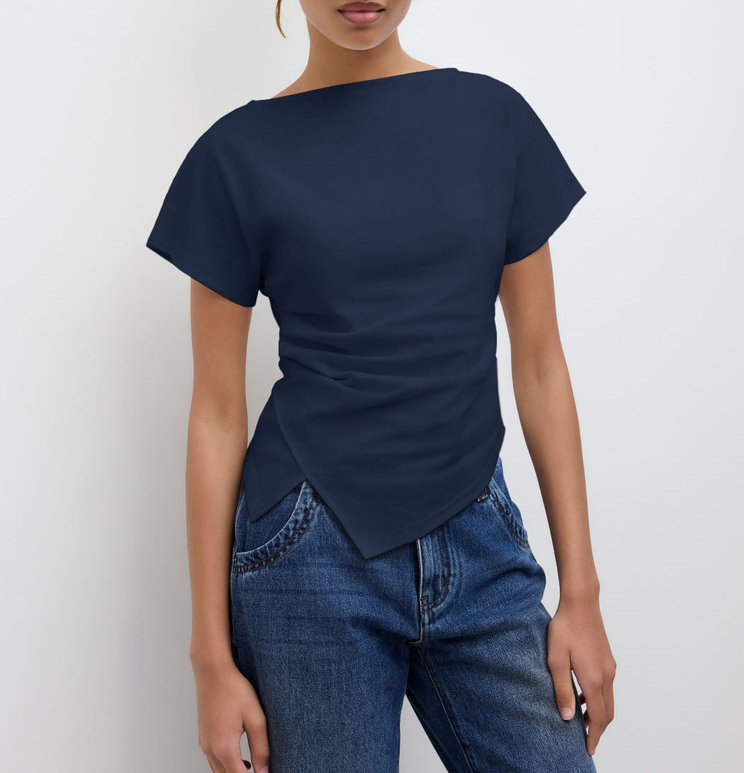 Damer Cropped T-Shirt med asymmetrisk snit og dekorativ draperingseffekt Skovae
