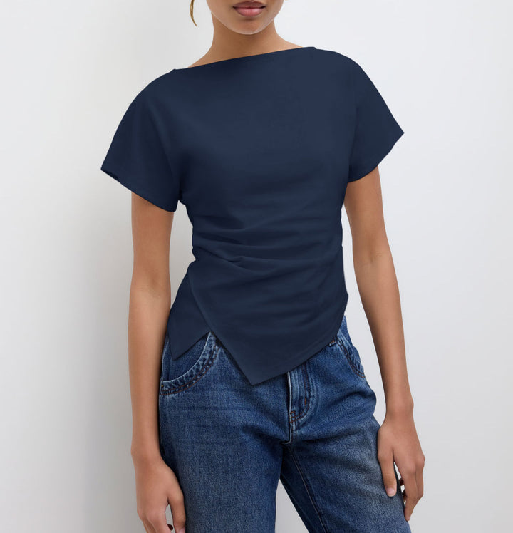Damer Cropped T-Shirt med asymmetrisk snit og dekorativ draperingseffekt Skovae