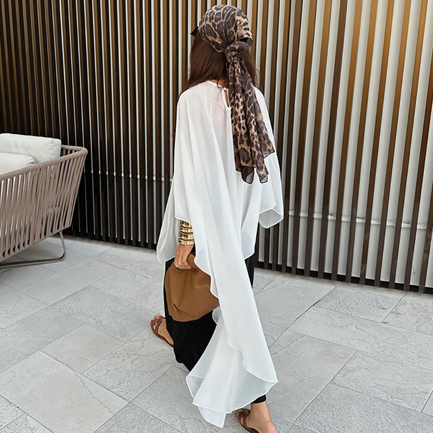 Dame Elegant Plisseret Bluse med brede Ærmer og Flæser Stilla